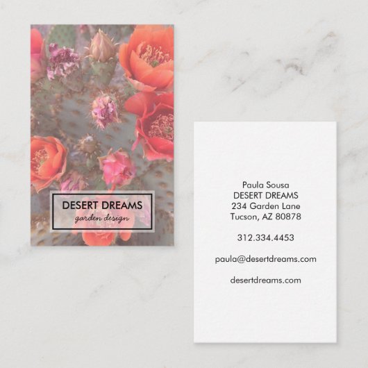 ピンクのサボテン花砂漠ガーデンフォトトラベル 名刺 (正面/裏面)