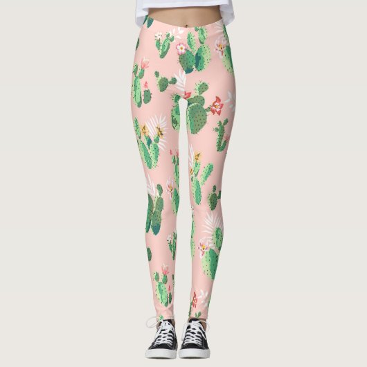 ピンクのサボテン花 レギンス (正面)