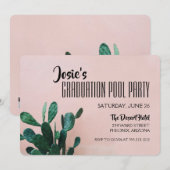 ピンクのサボテン 卒業プールパーティー 招待状 (正面/裏面)