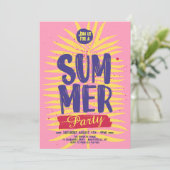 ピンクのサマー パーティー招待状 招待状 (スタンド正面)
