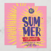 ピンクのサマー パーティー招待状 招待状 (正面/裏面)