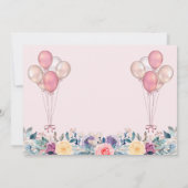 ピンクのサムバニー フラワーバルーン 1歳誕生日写真 サンキューカード (裏面)