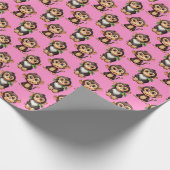 ピンクのサル柄デザイン  ラッピングペーパー (角)
