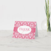 ピンクのサンキューカードに空白の白い結婚ダマスク サンキューカード (正面)
