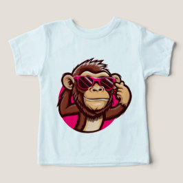 ピンクのサングラスをかけたクールなモンキーベビーTシャツ