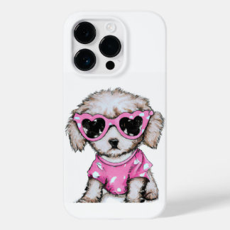 ピンクのサングラスをかけている可愛いプードルパピー Case-Mate iPhone 14 PROケース