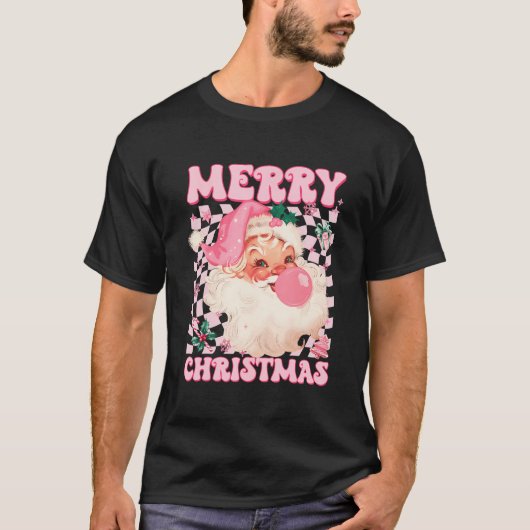 ピンクのサングラスをかけ泡を吹くサンタクロース Tシャツ (正面)