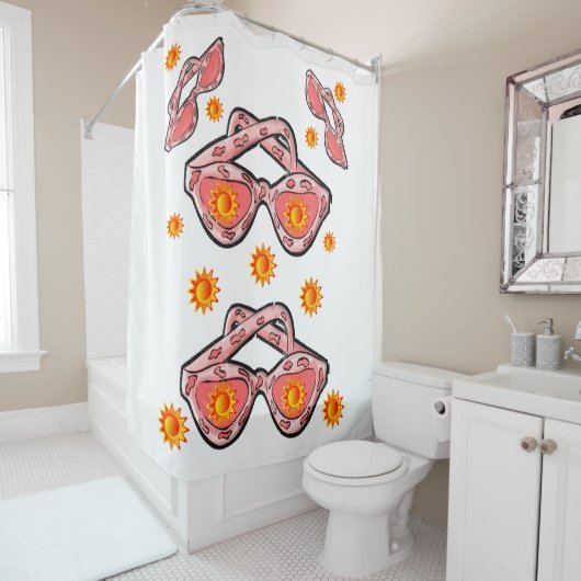 ピンクのサングラス10代の若者シャワーカーテンホワイト シャワーカーテン (インサイチュ)