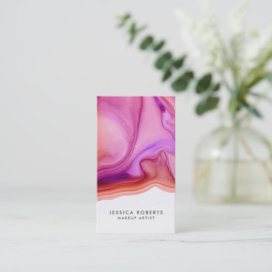 ピンクのサンゴの水彩瑪瑙メイクアップアーティスト 名刺 (スタンド正面)