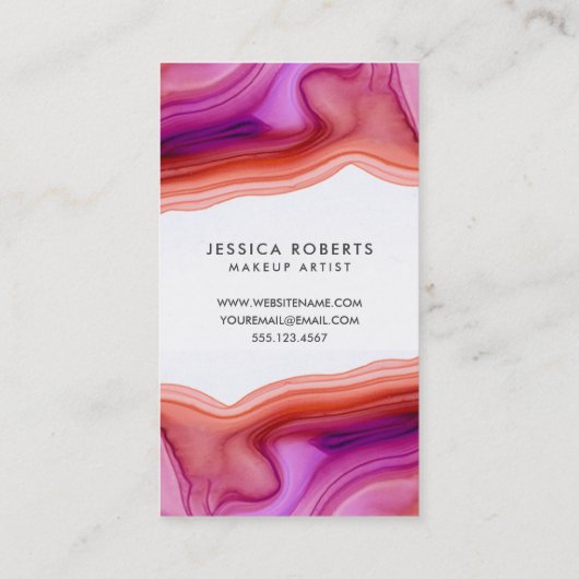 ピンクのサンゴの水彩瑪瑙メイクアップアーティスト 名刺 (裏面)