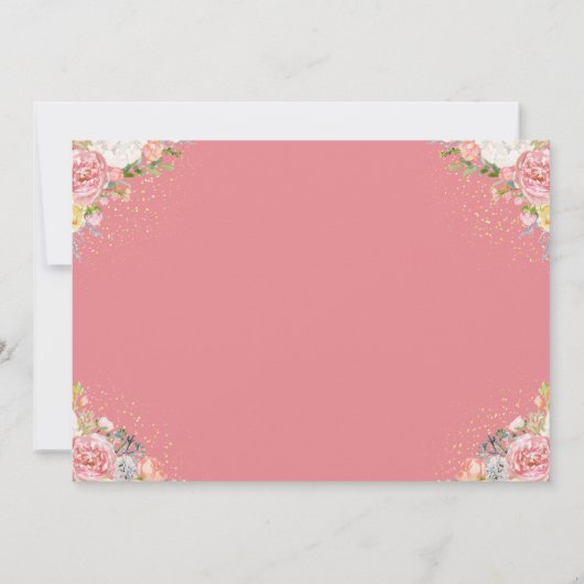 ピンクのサンゴフローラ最初の聖体拝領写真 招待状 (裏面)