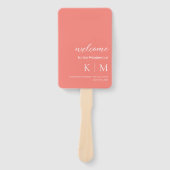 ピンクのサンゴモダン – モノグラム – 結婚式 プログラム- ハンドファン (正面)