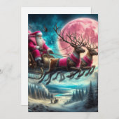 ピンクのサンタが夜に乗る シーズンカード (正面/裏面)