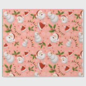 ピンクのサンタのクリスマスギフト包装紙 ラッピングペーパー (フラット)