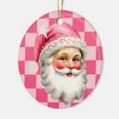 ピンクのサンタクロースのクリスマスピンクの格子模様の子供たちの写真 セラミックオーナメント (左)