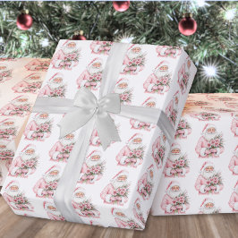 ピンクのサンタクロース クリスマス ラッピングペーパー