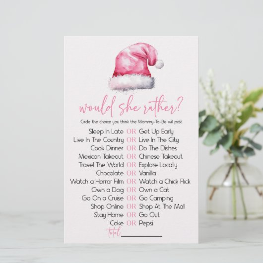 ピンクのサンタハットは彼女はむしろ赤ちゃんシャワーのゲーム 便箋 (スタンド正面)