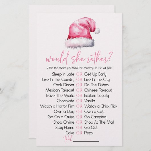 ピンクのサンタハットは彼女はむしろ赤ちゃんシャワーのゲーム 便箋 (正面/裏面)