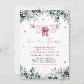 ピンクのサンタベイビー クリスマス衣類ライン ベイビーシャワー 招待状 (正面)