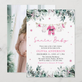 ピンクのサンタベイビー クリスマス衣類ライン ベイビーシャワー 招待状