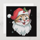 ピンクのサンタ帽がレトロでかわいいキティ猫のクリスマス シーズンカード (正面/裏面)