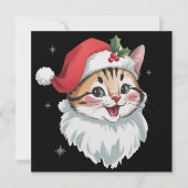ピンクのサンタ帽がレトロでかわいいキティ猫のクリスマス シーズンカード (正面)