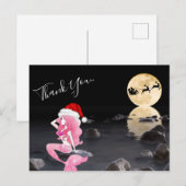 ピンクのサンタ帽のマーメイド フルムーン サンクス ポストカード (正面/裏面)