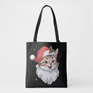 ピンクのサンタ帽子のレトロな可愛い子猫のクリスマス トートバッグ