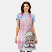 ピンクのサンタ・プレイド・クリスマス エプロン (着用した状態)