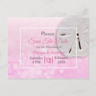 ピンクのサンドダラー テーマの結婚式 Save the Date 案内ポストカード