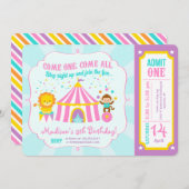 ピンクのサーカスのカーニバルの誕生会のチケット 招待状 (正面/裏面)