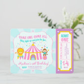 ピンクのサーカスのカーニバルの誕生会のチケット 招待状 (スタンド正面)