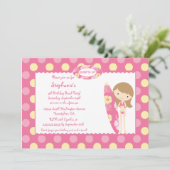 ピンクのサーフィンに乗って泳ぐ誕生日パーティー招待状 招待状 (スタンド正面)