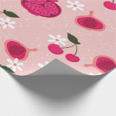 ピンクのザクロ果実さくらんぼフローラデイジー ラッピングペーパー (角)