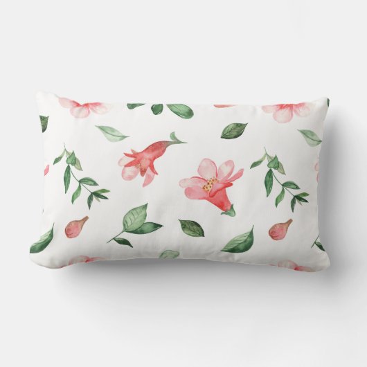 ピンクのザクロ花の花腰枕 ランバークッション (正面)