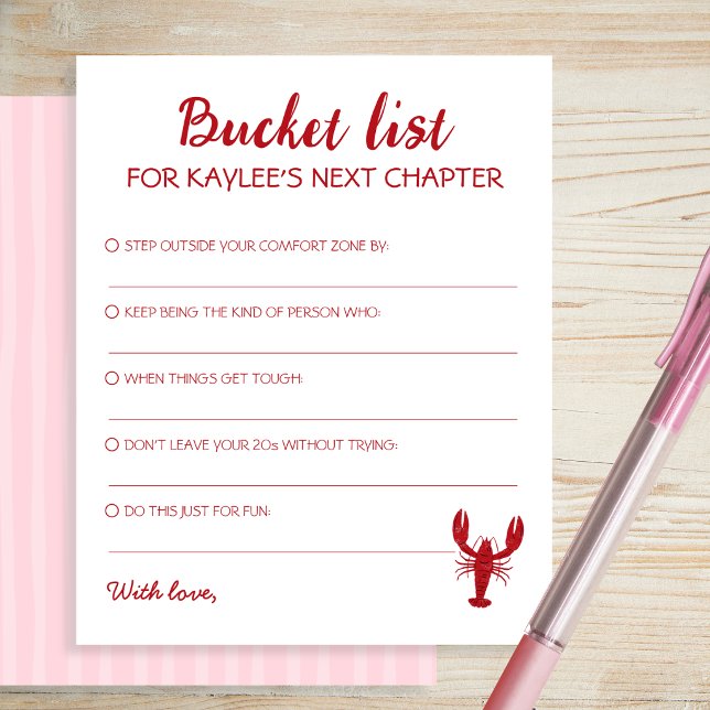 ピンクのザリガニのバケットリスト卒業カード (Bucket List Pink Crawfish Graduation Cards)