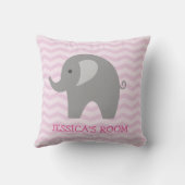 ピンクのシェブロンおよびかわいい灰色象の子供部屋は置きます クッション (裏面)