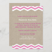 ピンクのシェブロンが付いた麻布 バット・ミツバの招待状 招待状 (正面/裏面)
