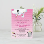 ピンクのシェブロンのこうのとりのベビーの一口はパーティーに会い、 招待状 (スタンド正面)