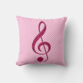 ピンクのシェブロンのショッキングピンクのグリッターのト音記号 クッション (正面)