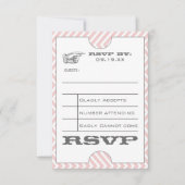 ピンクのシェブロンのジグザグ ヴィンテージ モダン チケット ウェディング 出欠カード (正面)