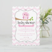 ピンクのシェブロンのフクロウのベビーシャワーの招待状 招待状 (スタンド正面)