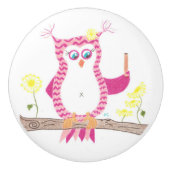 ピンクのシェブロンのフクロウの先生の陶磁器のノブ セラミックノブ (正面)