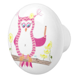 ピンクのシェブロンのフクロウの先生の陶磁器のノブ セラミックノブ