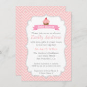 ピンクのシェブロンの甘いカップケーキ、ベビーシャワー 招待状 (正面/裏面)