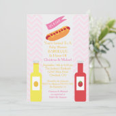 ピンクのシェブロンハットドッグBBQベビーシャワー招待状 招待状 (スタンド正面)