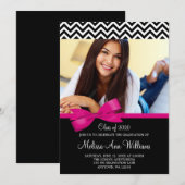 ピンクのシェブロンフォト卒業発表 招待状 (正面/裏面)