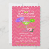 ピンクのシェブロンマルガリータのモノグラムのブライダルシャワー 招待状 (正面)