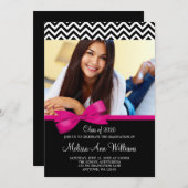 ピンクのシェブロン写真卒業発表 招待状 (正面/裏面)