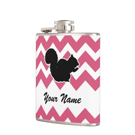 ピンクのシェブロン模様のリスのシルエット フラスク (左)